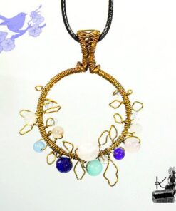 Pendentif faye en cuivre naturel avec perles