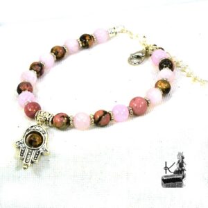 Bracelet cleophée en quartz rose et en rhodonite