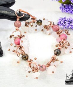 Bracelet Swan en quartz rose et en rhodonite