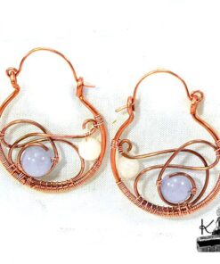 Boucles d'oreille Hawe en cuivre avec perles en angélite et pierre de lune
