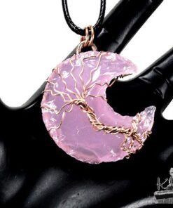 Pendentif Eloha - lune en quartz rose et arbre de vie – Image 8