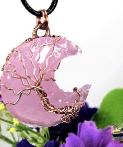 Pendentif Eloha - lune en quartz rose et arbre de vie – Image 6