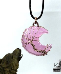 Pendentif Eloha - lune en quartz rose et arbre de vie – Image 5