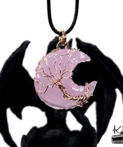 Pendentif Eloha - lune en quartz rose et arbre de vie – Image 3