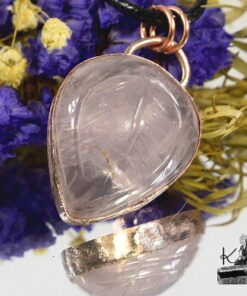 Pendentif Dilys - quartz rose gravé et cuivre – Image 5
