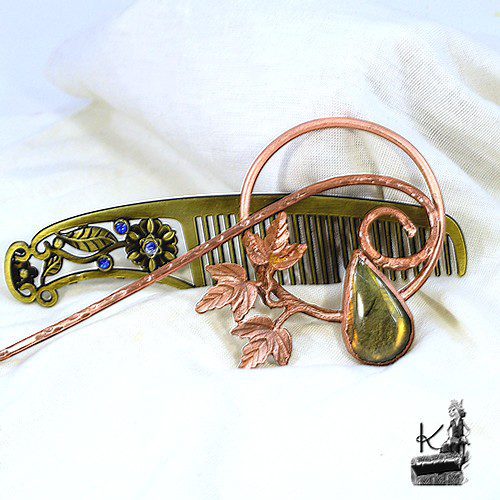 Barrette cheveux Nevena - labradorite (cheveux épais) – Image 6