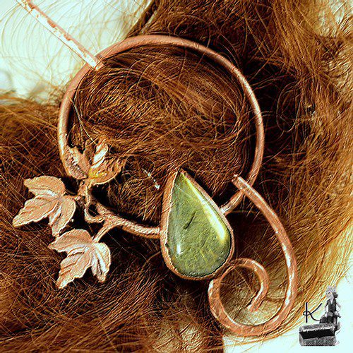 Barrette cheveux Nevena - labradorite (cheveux épais) – Image 3
