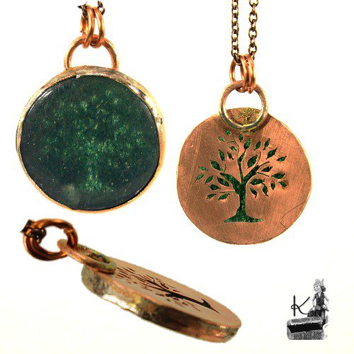 Pendentif Binba en cuivre et aventurine verte