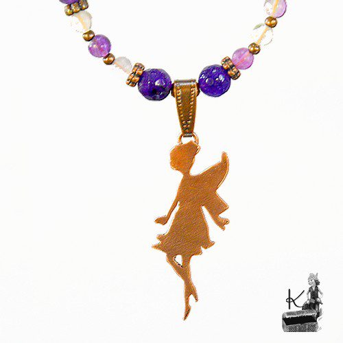 Collier winx avec fée, améthyste et fluorite