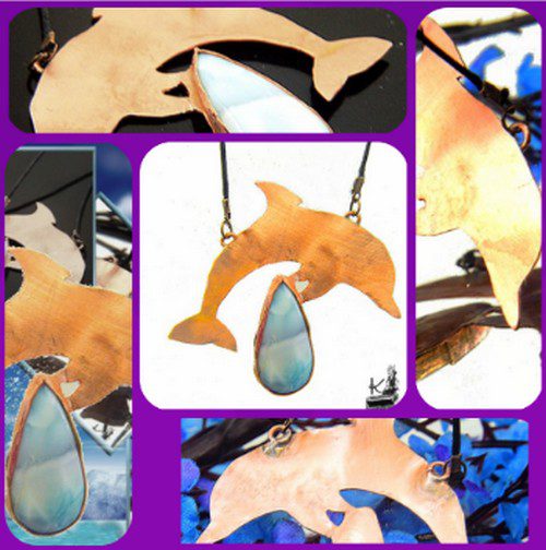 Réservé : Collier Thalou - cuivre et larimar + bracelet