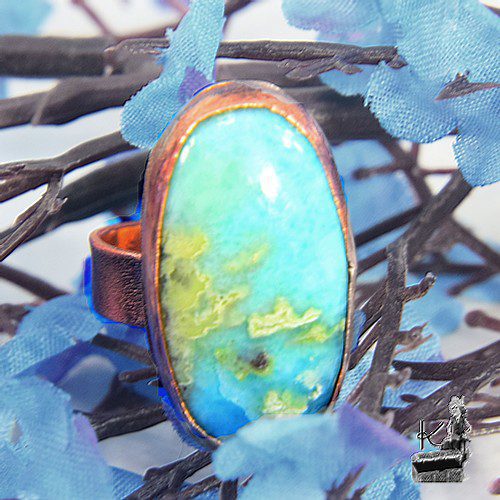 Bague ajustable Maina - cuivre et larimar – Image 8