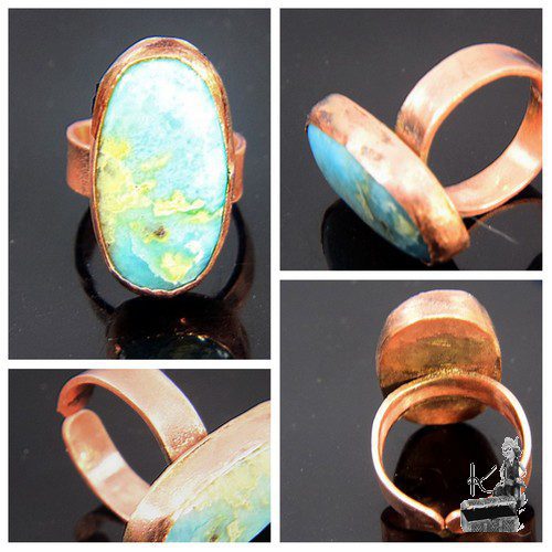 Bague ajustable Maina - cuivre et larimar – Image 2