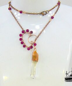 Collier lasso Shauna en cuivre avec grenat et cristal de roche