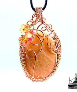 Pendentif Ciara en aventurine pêche wire wrapped