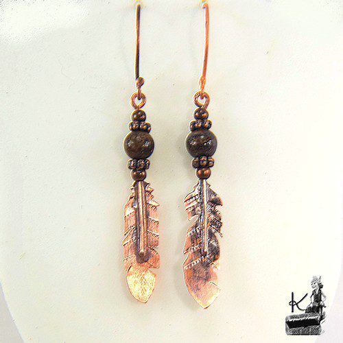 Boucles d'oreille Ozalee en cuivre et bronzite