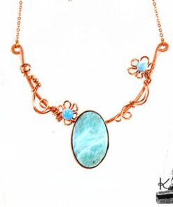 Collier Ononis en cuivre avec larimar