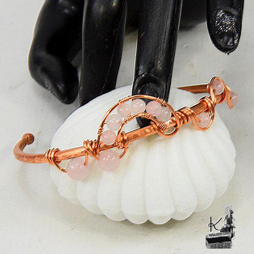Bracelet jonc Elluril en cuivre avec quartz rose