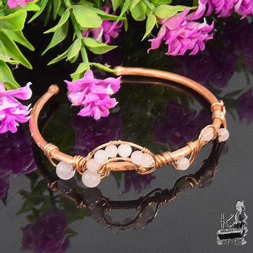 Bracelet Jonc Elluril - cuivre naturel et quartz rose – Image 4