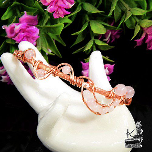 Bracelet Jonc Elluril - cuivre naturel et quartz rose – Image 3
