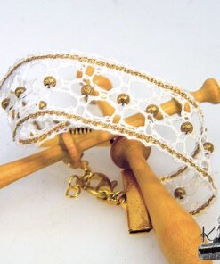 Bracelet Isold en dentelle aux fuseaux blanc et doré