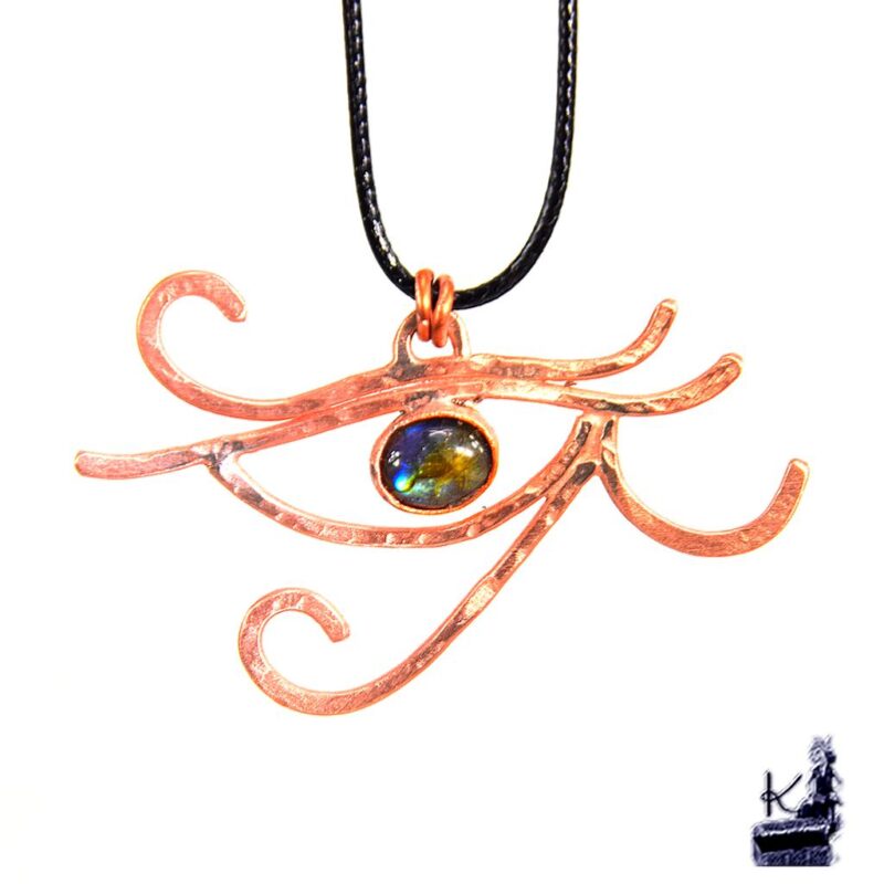 Pendentif Oeil de Horus en cuivre naturel et labradorite