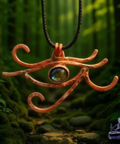 Pendentif Oeil de Horus en cuivre naturel et labradorite – Image 7