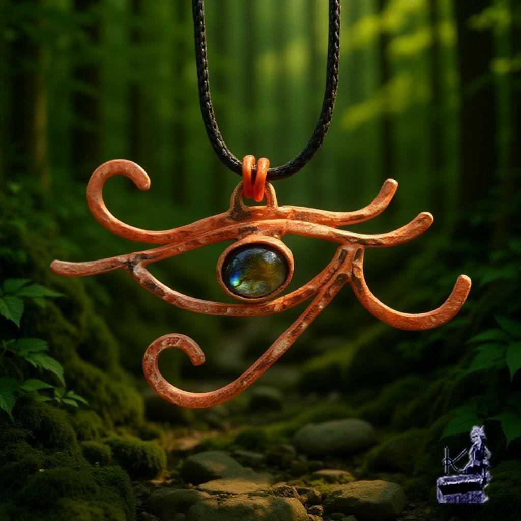 Pendentif Oeil de Horus en cuivre naturel et labradorite – Image 7