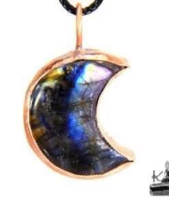 Pendentif demie lune Phelan en cuivre et labradorite