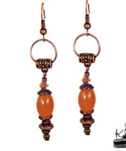 Boucles d'oreille Katou en cuivre et jade jaune