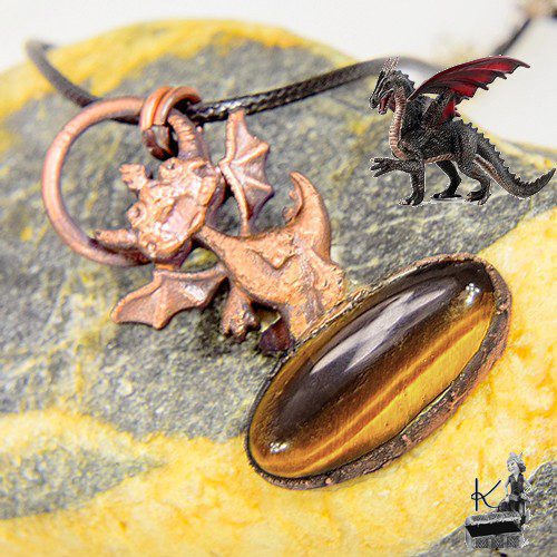 Pendentif Bendos – dragounet sur oeil de tigre – Image 2