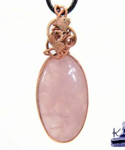 Pendentif Sirds en quartz rose et cuivre