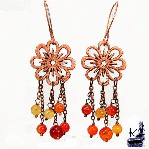 Boucles d'oreille Fursy en cuivre et cornaline