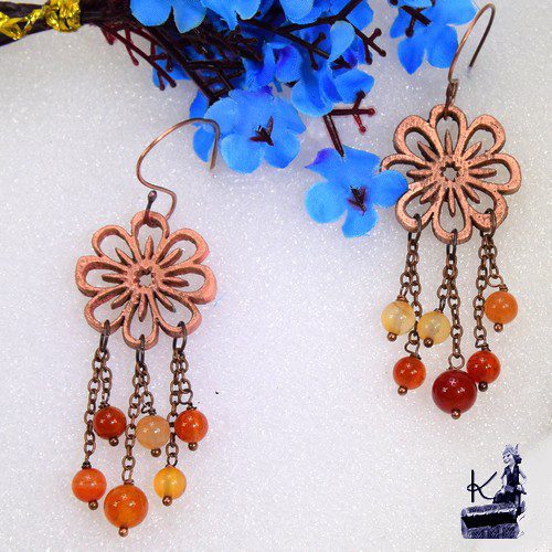 Boucles d'oreille Fursy - cuivre et cornaline – Image 4