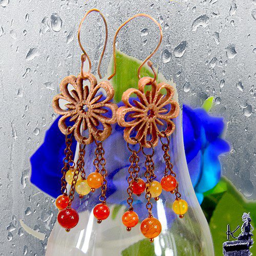 Boucles d'oreille Fursy - cuivre et cornaline – Image 3