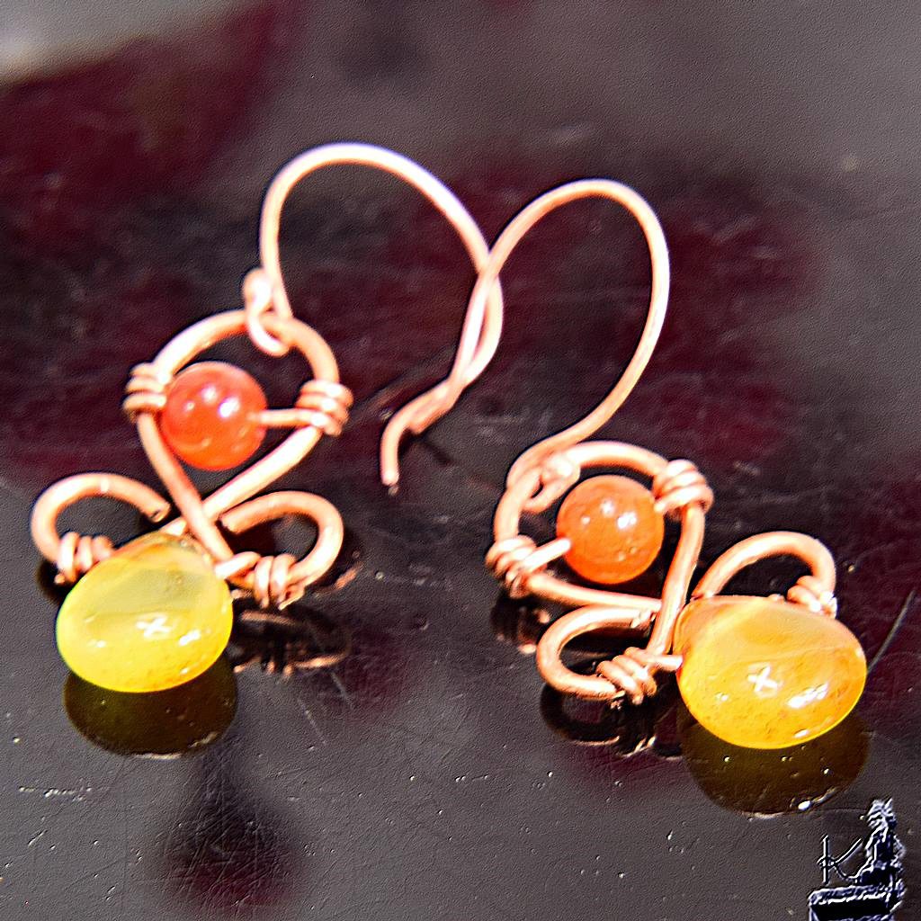 Boucles d'oreille Zinnia - cuivre et cornaline – Image 3