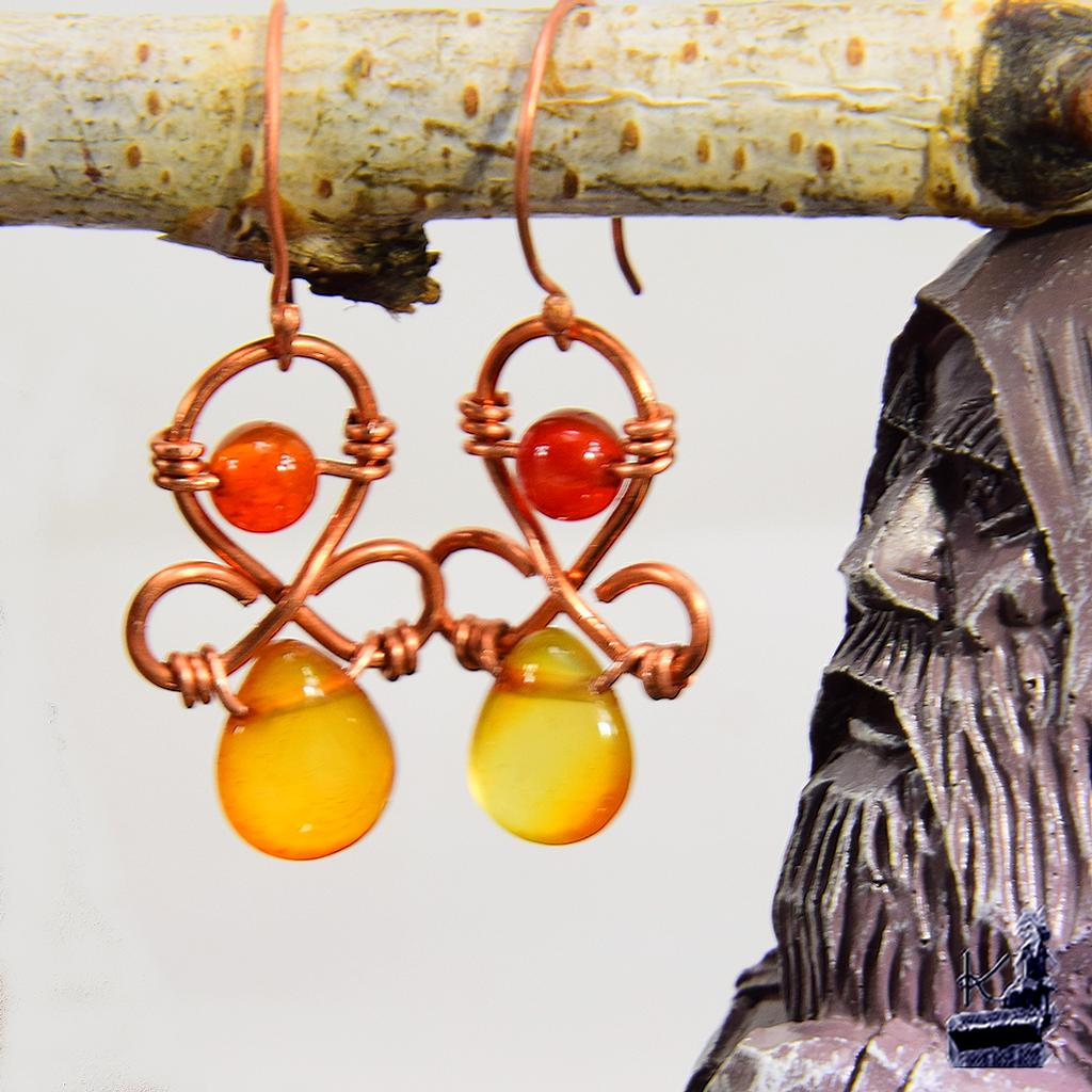Boucles d'oreille Zinnia - cuivre et cornaline – Image 4