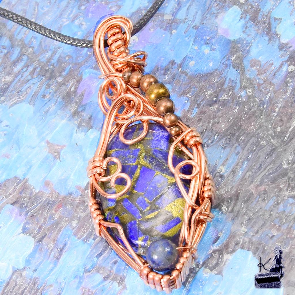 Réservé : Pendentif Tali - lapis lazuli cuivre wire wrapped – Image 3