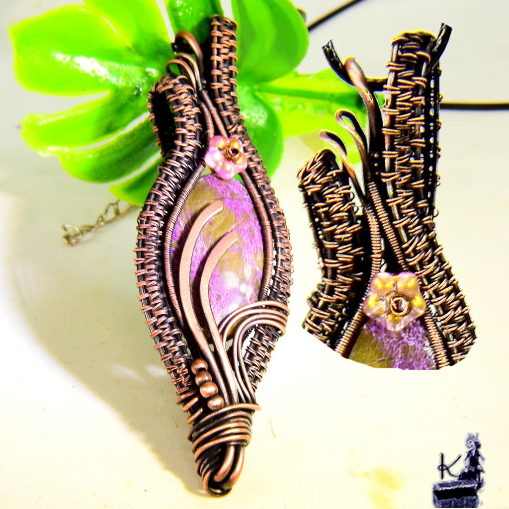 Pendentif Youna - atlantisite wire wrapped avec cuivre naturel – Image 5