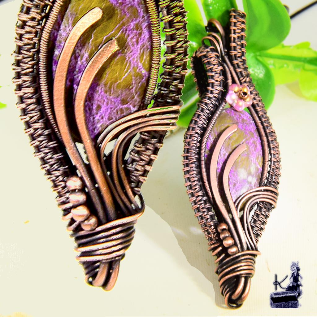 Pendentif Youna - atlantisite wire wrapped avec cuivre naturel – Image 6