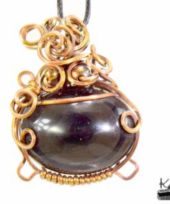Chaudron wire wrapped en cuivre et obsidienne oeil celeste