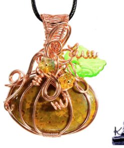 pendentif citrouille en cuivre et bloodstone