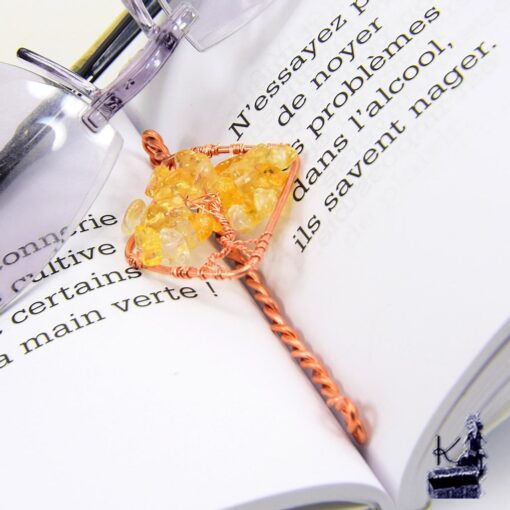 Marque-pages Rodana avec un arbre de vie en citrine et cuivre