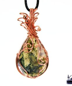 Pendentif Gaïga en cuivre et agate mousse