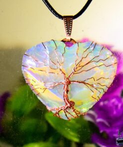 Pendentif Shalya - coeur en opalite aurora avec son arbre de vie