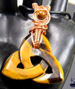 Alternative view of Triquetra en oeil de tigre wire wrapped