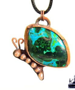 Pendentif Aurore - papillon en cuivre et chrysocolle malachite