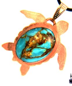 Pendentif Churchy - tortue en cuivre et turquoise cuivre bornite
