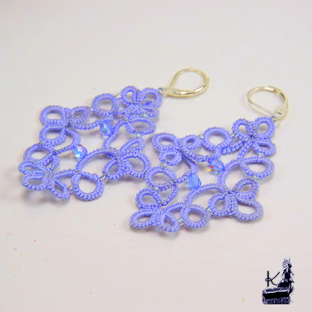 Boucles d'oreille Fodla bleues en dentelle frivolité
