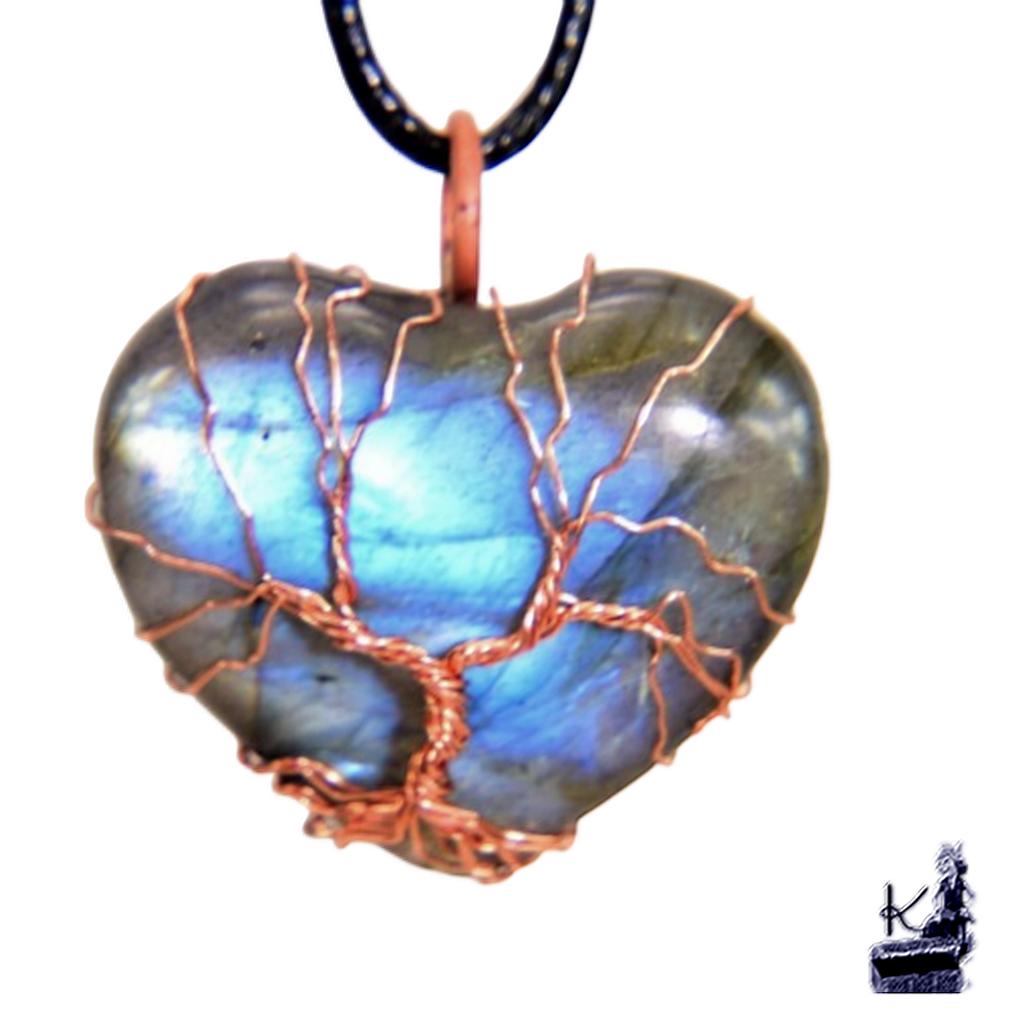 Pendentif Heilyn - coeur en labradorite et arbre de vie – Image 6