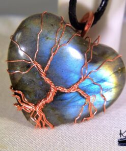 Pendentif Heilyn - coeur en labradorite et arbre de vie